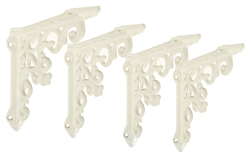 NACH Decorative Shelf Brackets, 4 Pack of 5 x 1.2 x 5 inch, Antique White Cast Iron Wall Shelf Brackets - Decorative Bookshelf Brackets - Victorian Style Shelf Bracket - Image 1